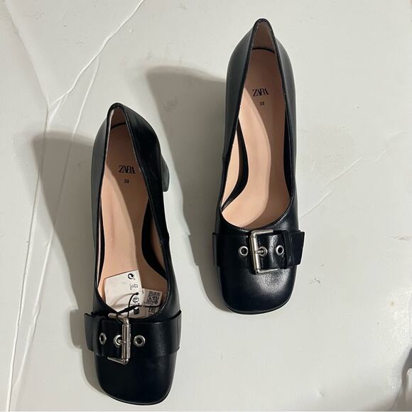 Zara Black SINGLE MONK STRAP LEATHER SHOES 7.5 US - Picture 10 of 16